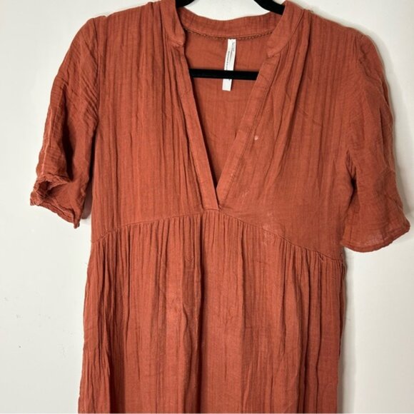 Anthropologie Kallie Flowy Maxi Dress Brown Crinkled Cotton Gauze Empire Waist - Picture 5 of 16